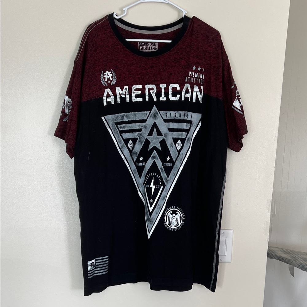 American Fighter Men's Burgundy and Black Tee